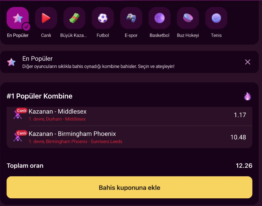Luks Casino homepage view of sport category tabs and a sample combo bet coupon