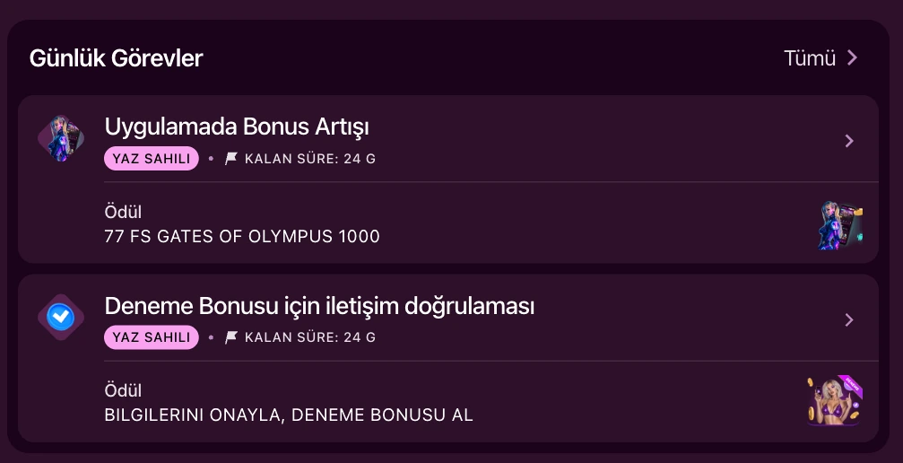 Luks Casino homepage view of the daily tasks list including the trial bonus verification task